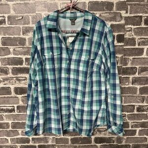 NWT Eddie Bauer adventurer shirt long sleeve button down blue green plaid